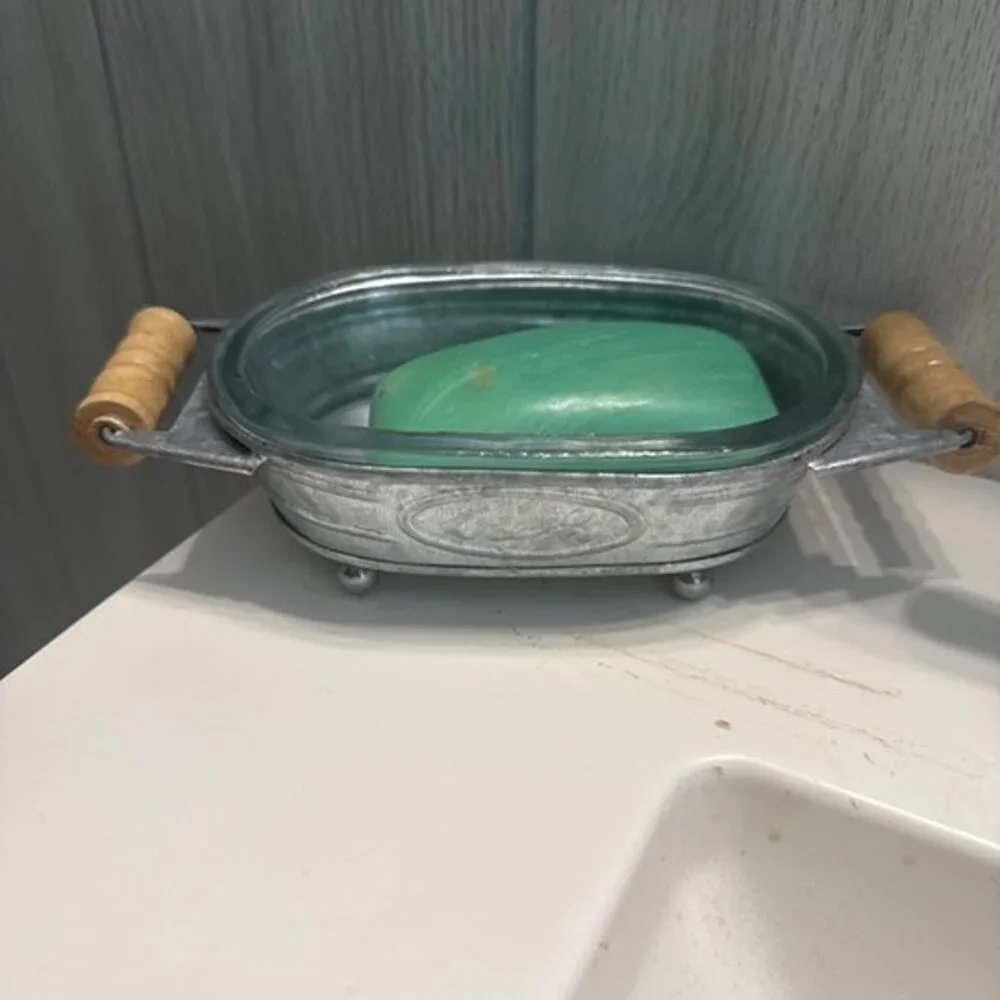 NEW Galvanized Farmhouse Soap Dish for Bathroom - Picture 2 of 8